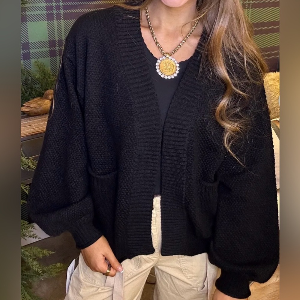 Hyfve Black Textured Oversized Cropped Cardigan Size M NWT